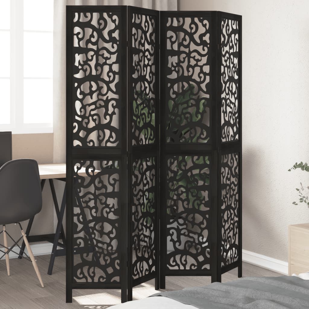 vidaXL 3-Panel Room Divider Solid Paulownia Wood Black