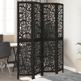 vidaXL 3-Panel Room Divider Solid Paulownia Wood Black