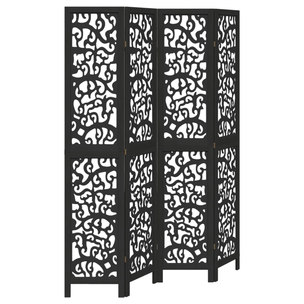 vidaXL 3-Panel Room Divider Solid Paulownia Wood Black