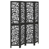 vidaXL 3-Panel Room Divider Solid Paulownia Wood Black