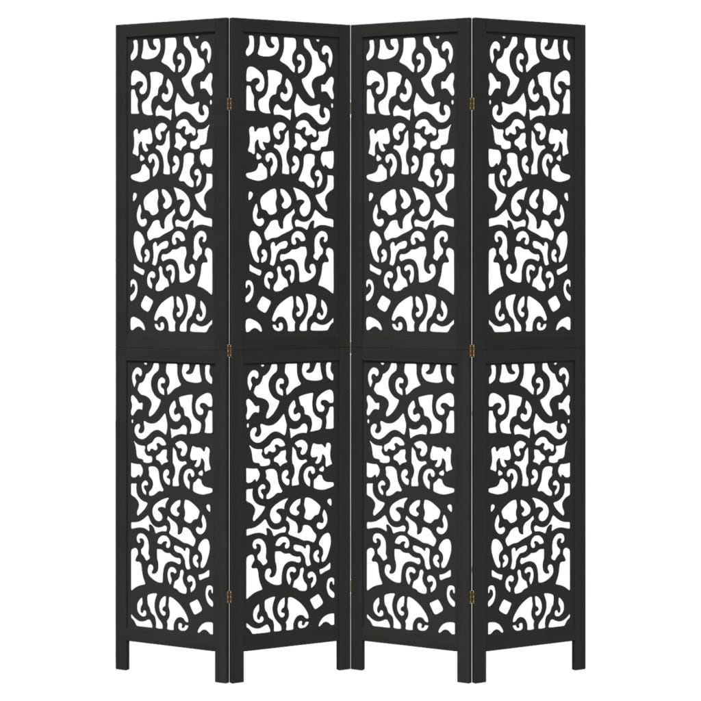 vidaXL 3-Panel Room Divider Solid Paulownia Wood Black
