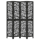 vidaXL 3-Panel Room Divider Solid Paulownia Wood Black
