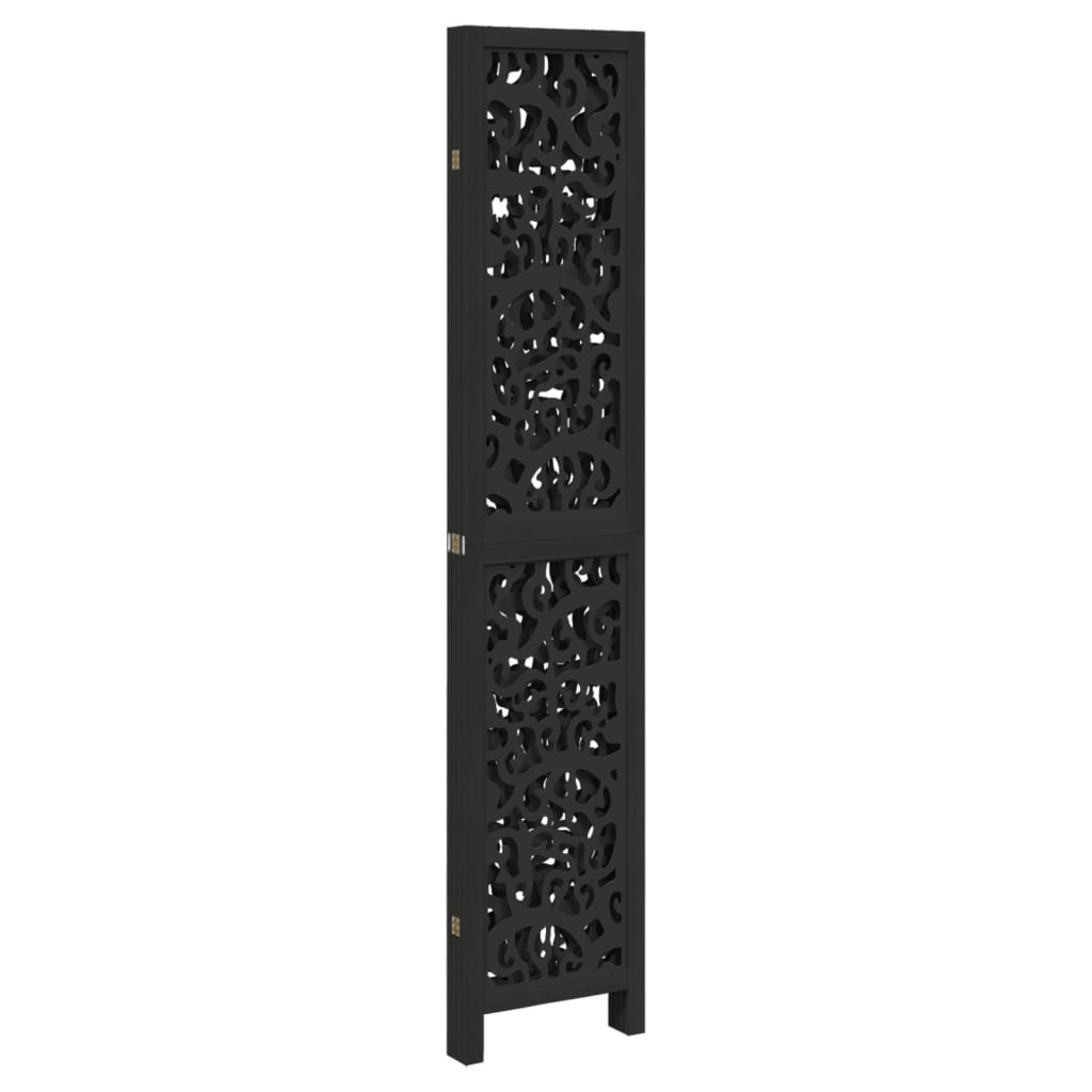vidaXL 3-Panel Room Divider Solid Paulownia Wood Black