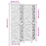 vidaXL 3-Panel Room Divider Solid Paulownia Wood Black