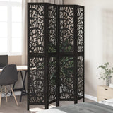 vidaXL 3-Panel Room Divider Solid Paulownia Wood Black