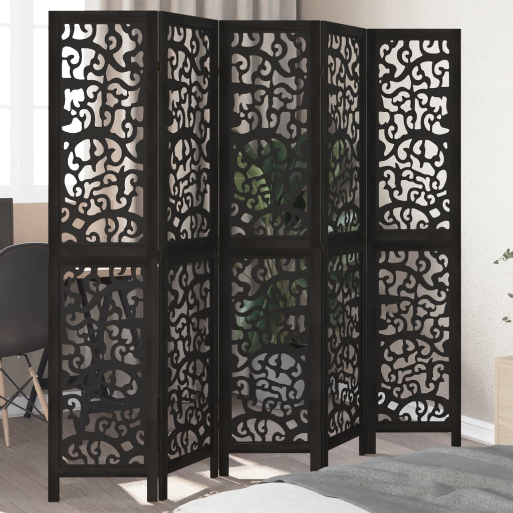 vidaXL 3-Panel Room Divider Solid Paulownia Wood Black