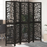 vidaXL 3-Panel Room Divider Solid Paulownia Wood Black