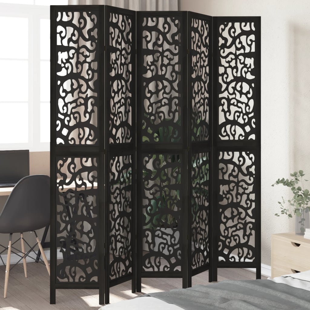 vidaXL 3-Panel Room Divider Solid Paulownia Wood Black