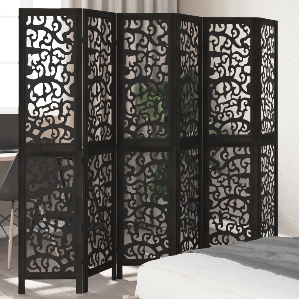vidaXL 3-Panel Room Divider Solid Paulownia Wood Black