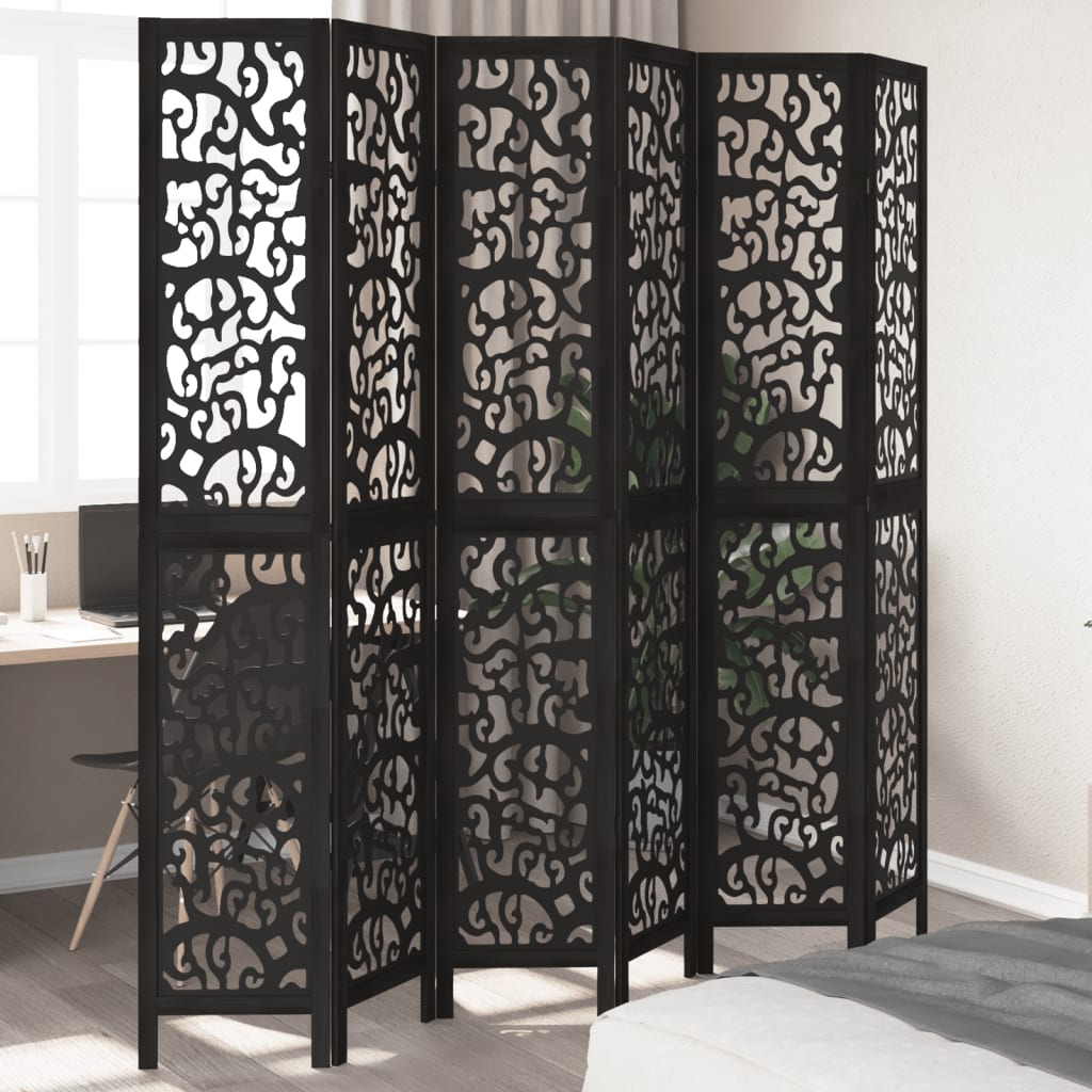 vidaXL 3-Panel Room Divider Solid Paulownia Wood Black