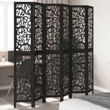 vidaXL 3-Panel Room Divider Solid Paulownia Wood Black