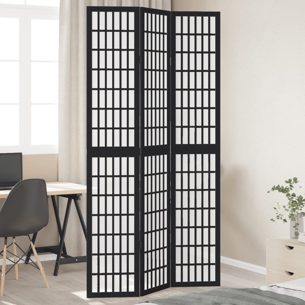 vidaXL Kamerscherm met 3 panelen massief paulowniahout zwart