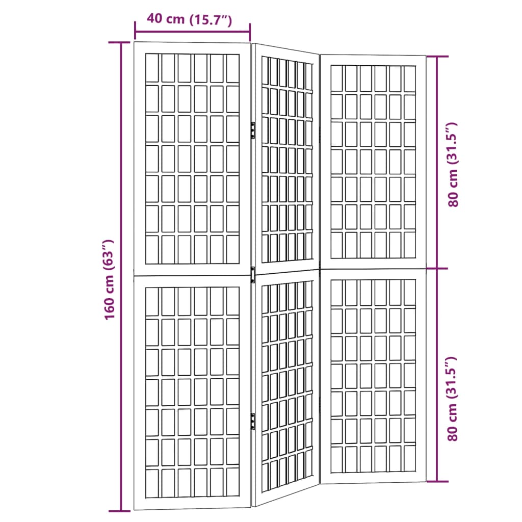 vidaXL Kamerscherm met 3 panelen massief paulowniahout wit