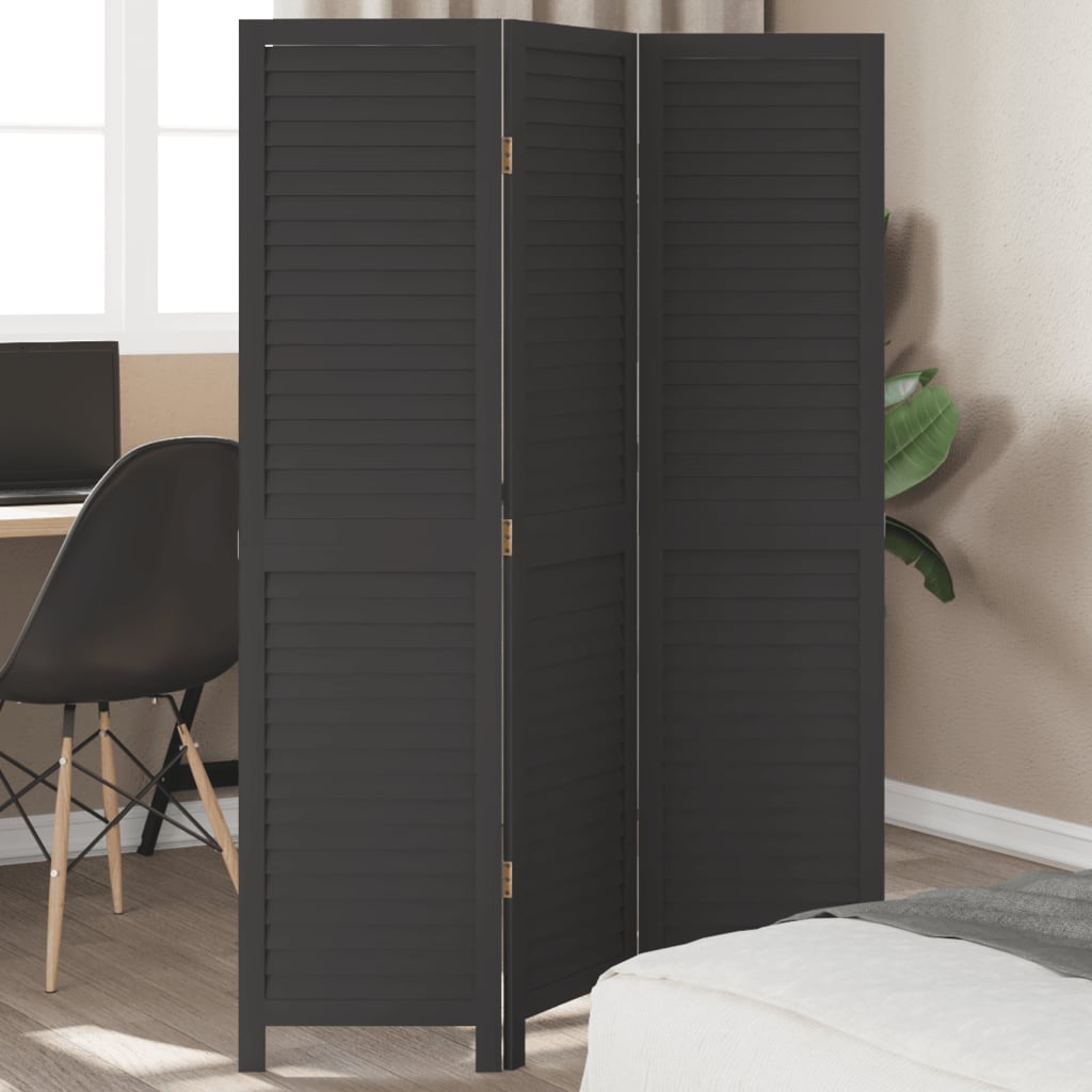 vidaXL 3-Panel Room Divider Solid Paulownia Wood Black