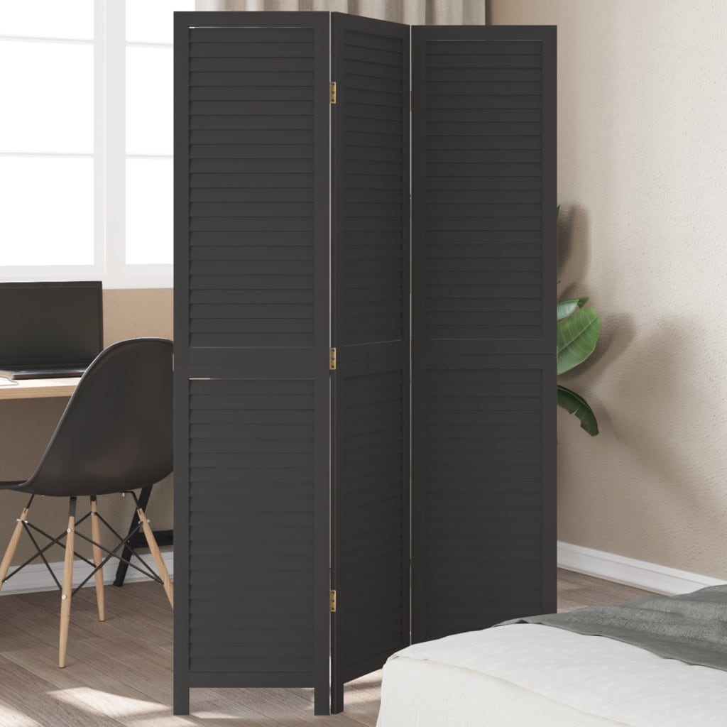 vidaXL 3-Panel Room Divider Solid Paulownia Wood Black