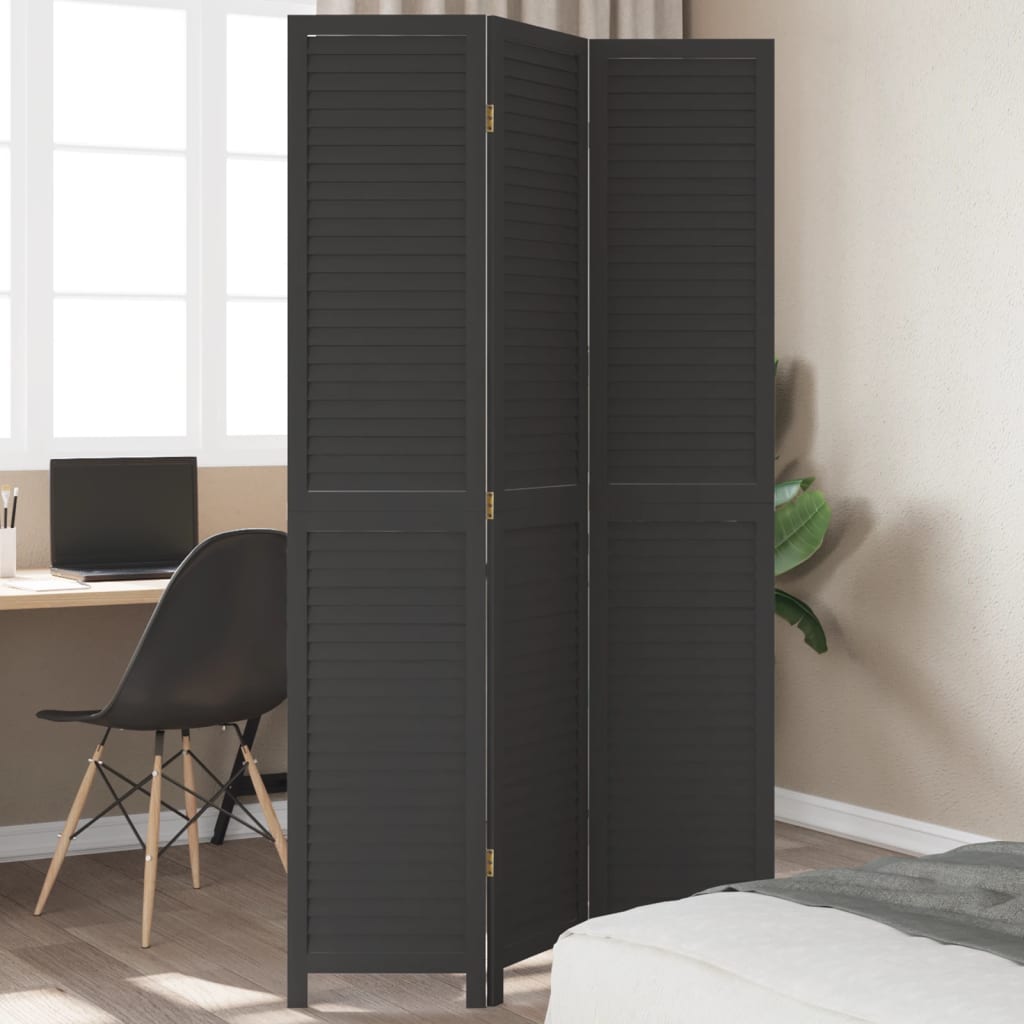 vidaXL 3-Panel Room Divider Solid Paulownia Wood Black