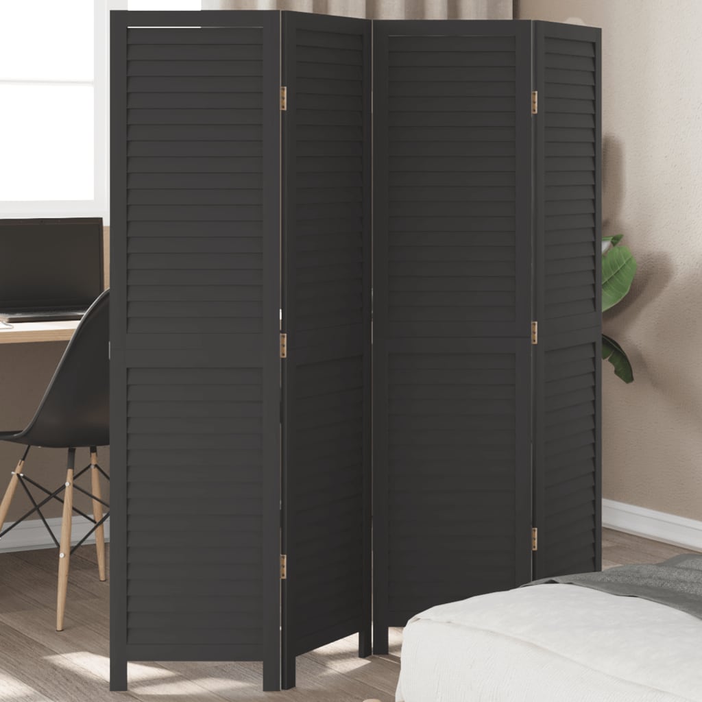 vidaXL 3-Panel Room Divider Solid Paulownia Wood Black