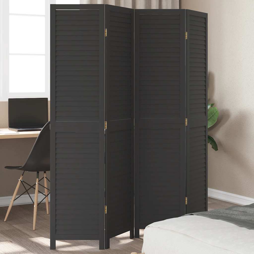 vidaXL 3-Panel Room Divider Solid Paulownia Wood Black