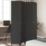 vidaXL 3-Panel Room Divider Solid Paulownia Wood Black