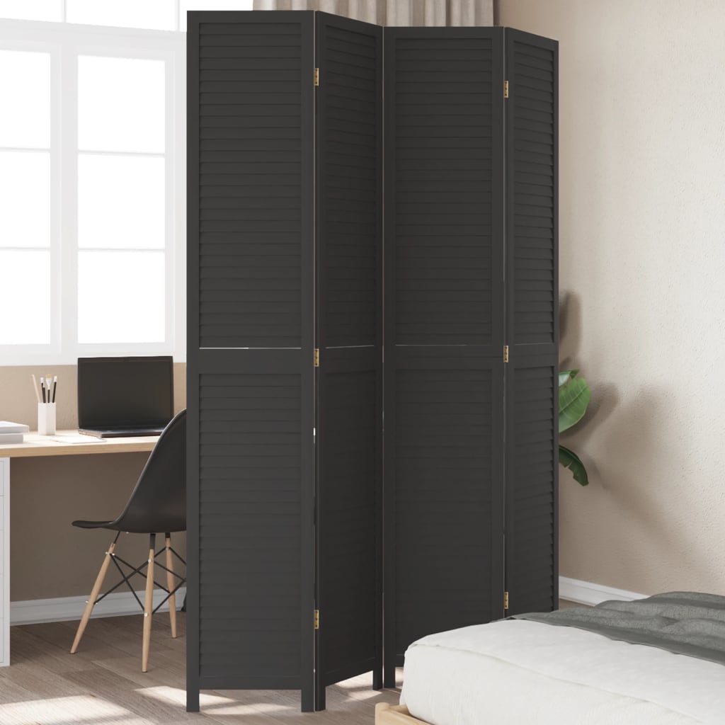vidaXL 3-Panel Room Divider Solid Paulownia Wood Black
