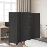 vidaXL 3-Panel Room Divider Solid Paulownia Wood Black