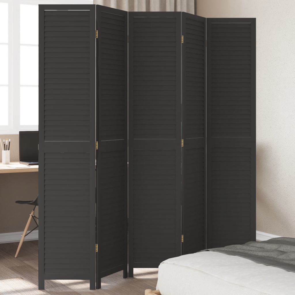 vidaXL 3-Panel Room Divider Solid Paulownia Wood Black