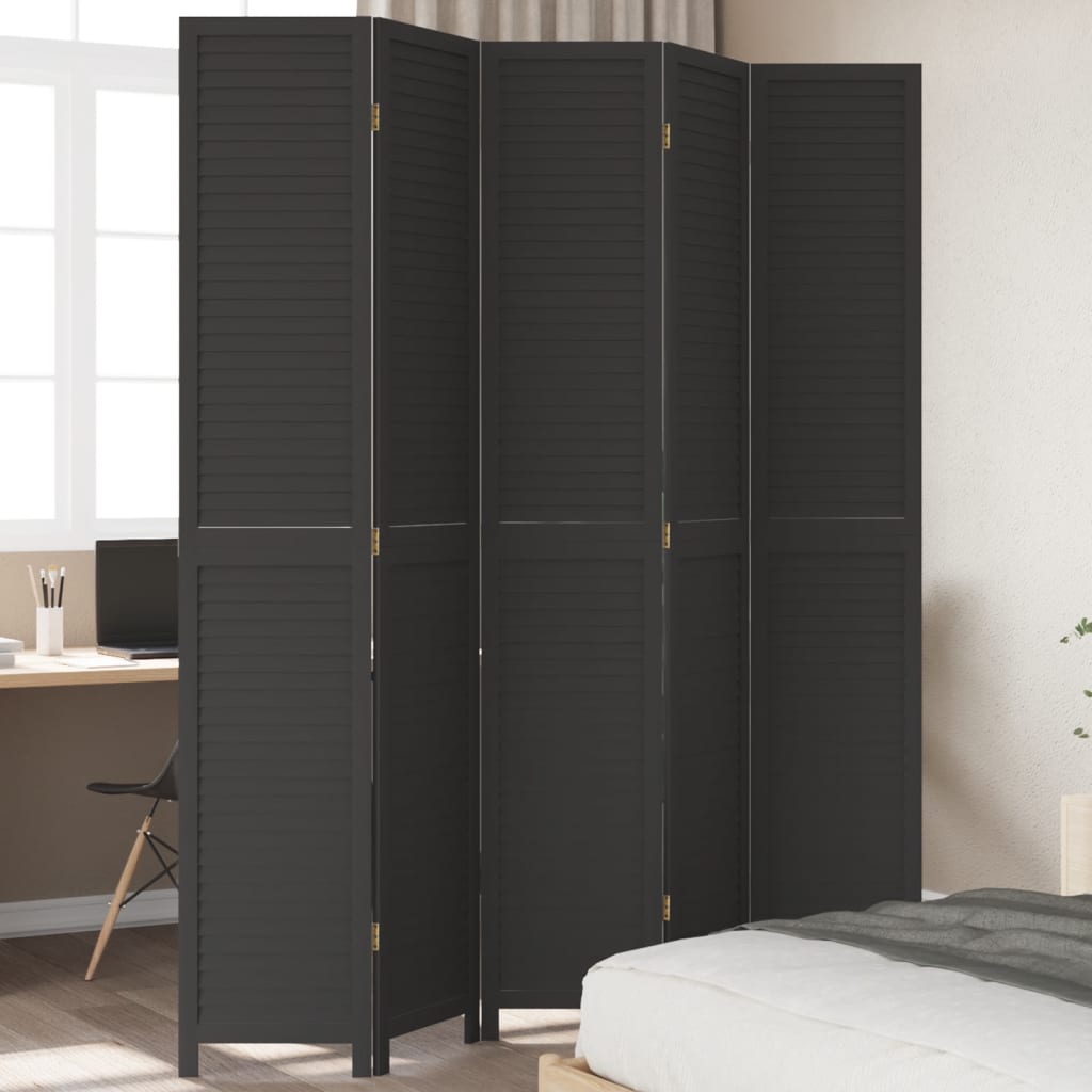 vidaXL 3-Panel Room Divider Solid Paulownia Wood Black