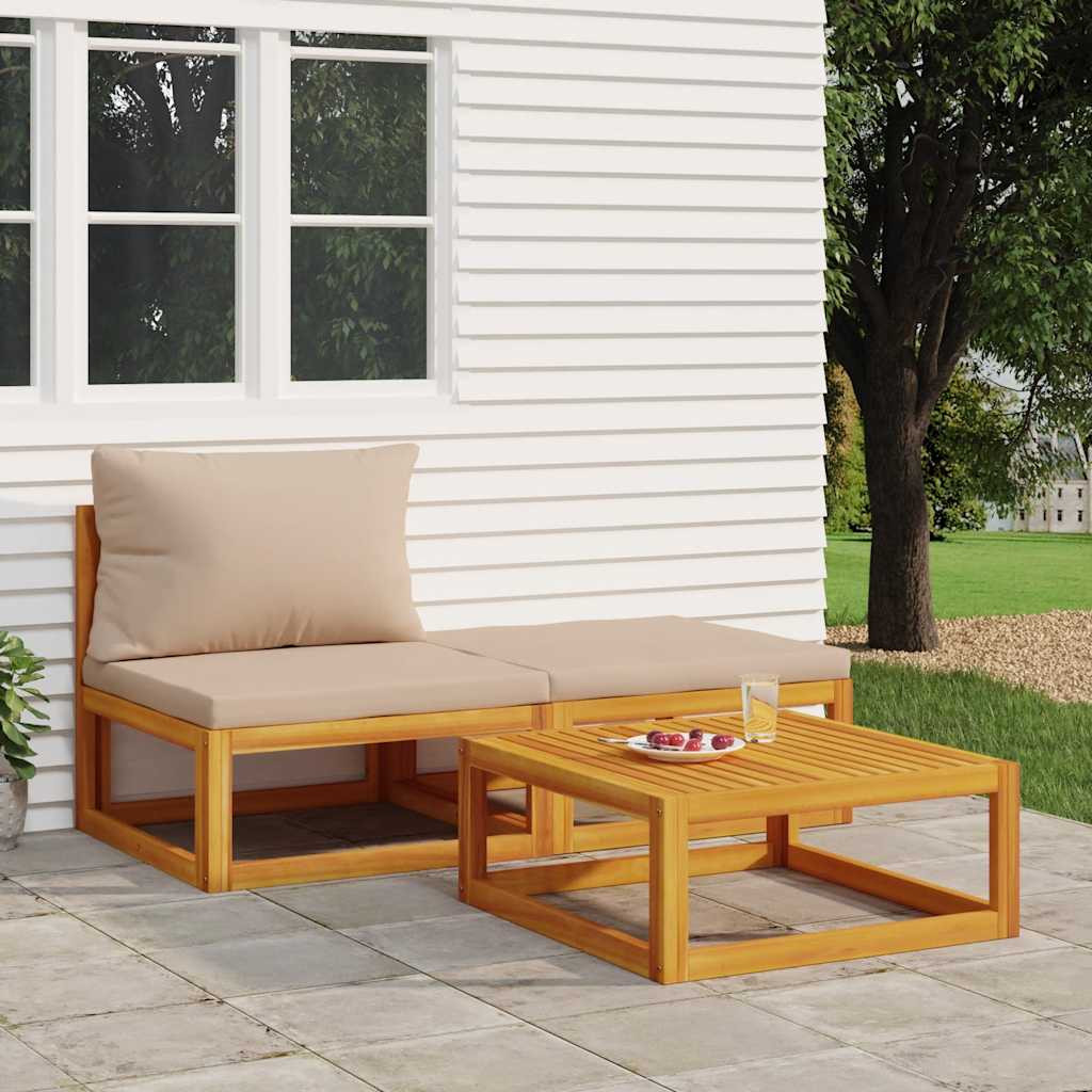 vidaXL Corner Sofa Sets 2-Piece Sectional with Taupe Cushions Solid Acacia Wood