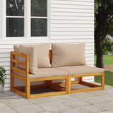 vidaXL Corner Sofa Sets 2-Piece Sectional with Taupe Cushions Solid Acacia Wood