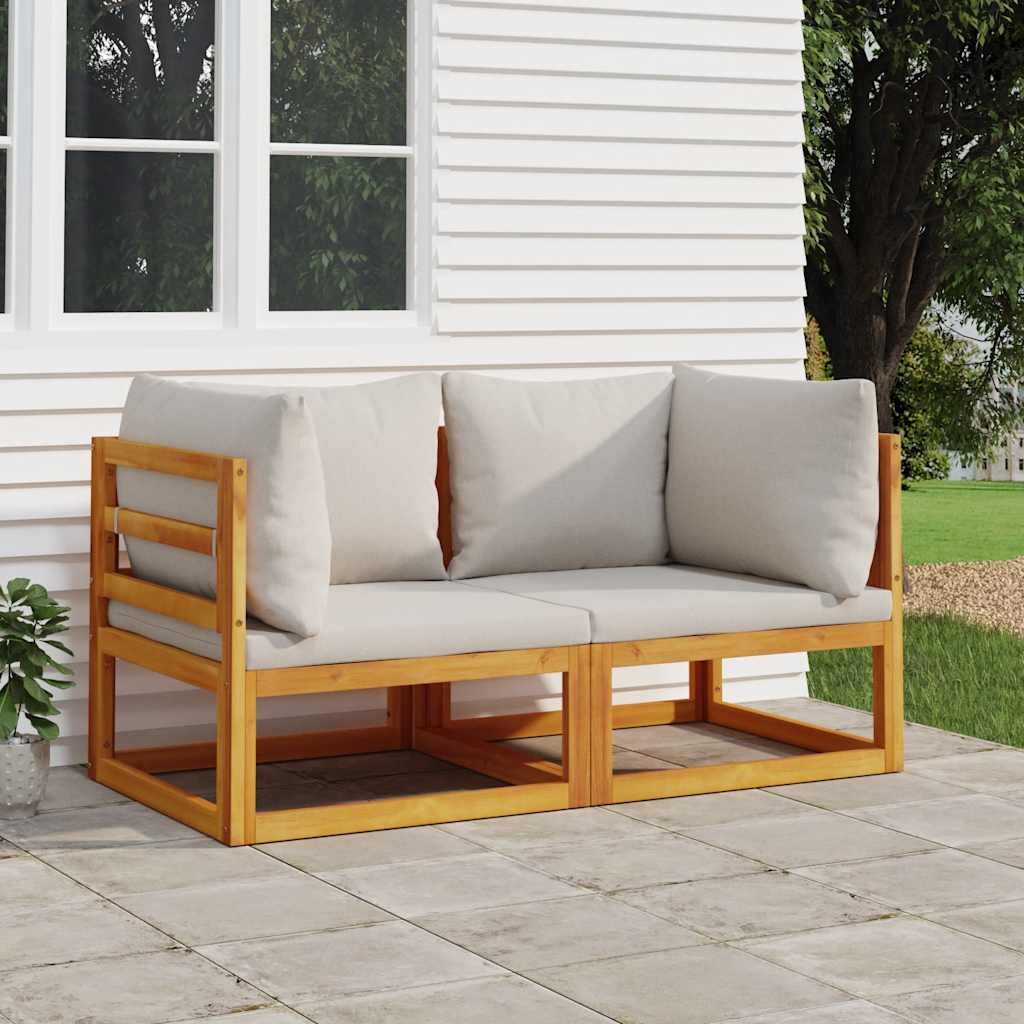 vidaXL Corner Sofa Sets 2-Piece Sectional with Taupe Cushions Solid Acacia Wood