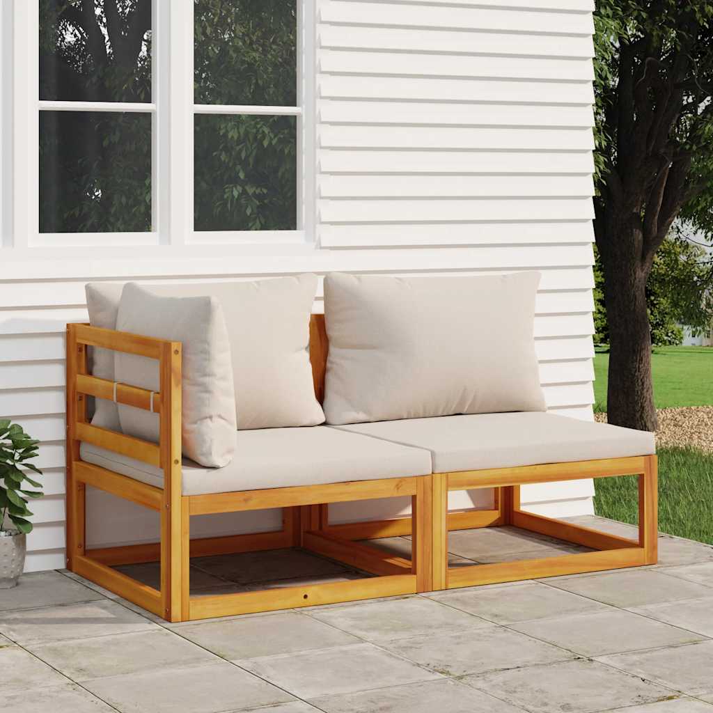 vidaXL Corner Sofa Sets 2-Piece Sectional with Taupe Cushions Solid Acacia Wood
