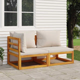 vidaXL Corner Sofa Sets 2-Piece Sectional with Taupe Cushions Solid Acacia Wood