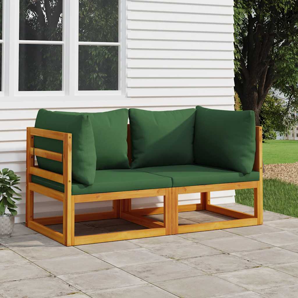 vidaXL Corner Sofa Sets 2-Piece Sectional with Taupe Cushions Solid Acacia Wood