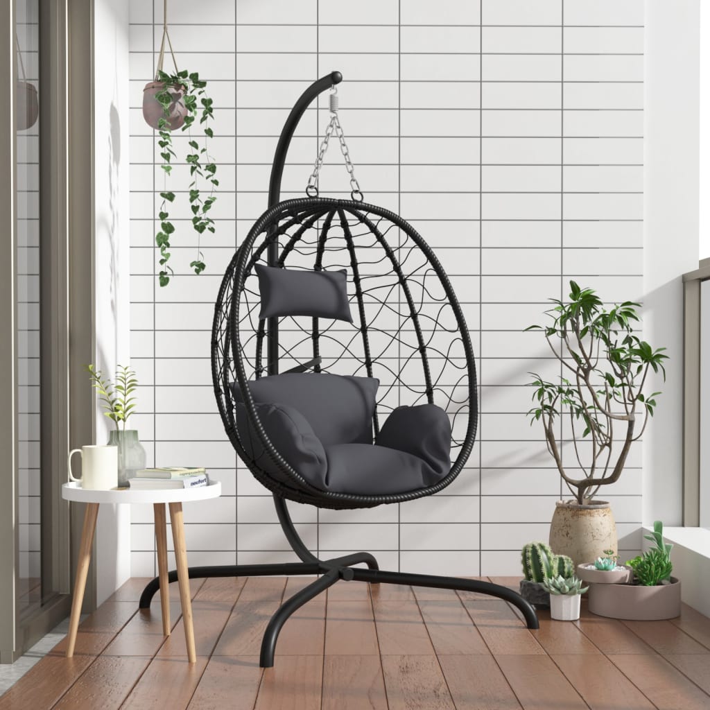 vidaXL Hangende Ei-stoel met Kussen Antraciet Poly Rattan & Staal