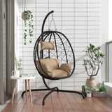 vidaXL Hangende Ei-stoel met Kussen Antraciet Poly Rattan & Staal