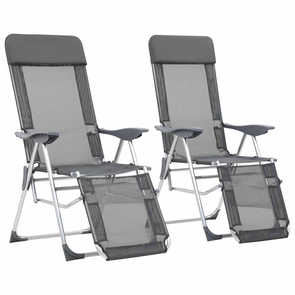 vidaXL Campingstoelen met voetensteun 2 st inklapbaar textileen grijs