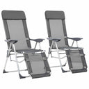 vidaXL Campingstoelen met voetensteun 2 st inklapbaar textileen grijs