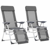 vidaXL Campingstoelen met voetensteun 2 st inklapbaar textileen grijs
