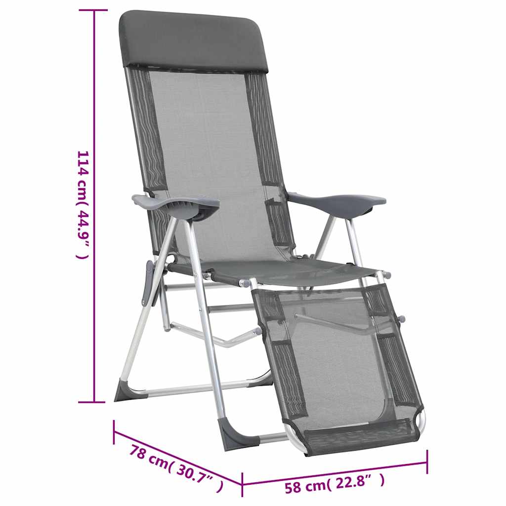 vidaXL Campingstoelen met voetensteun 2 st inklapbaar textileen grijs