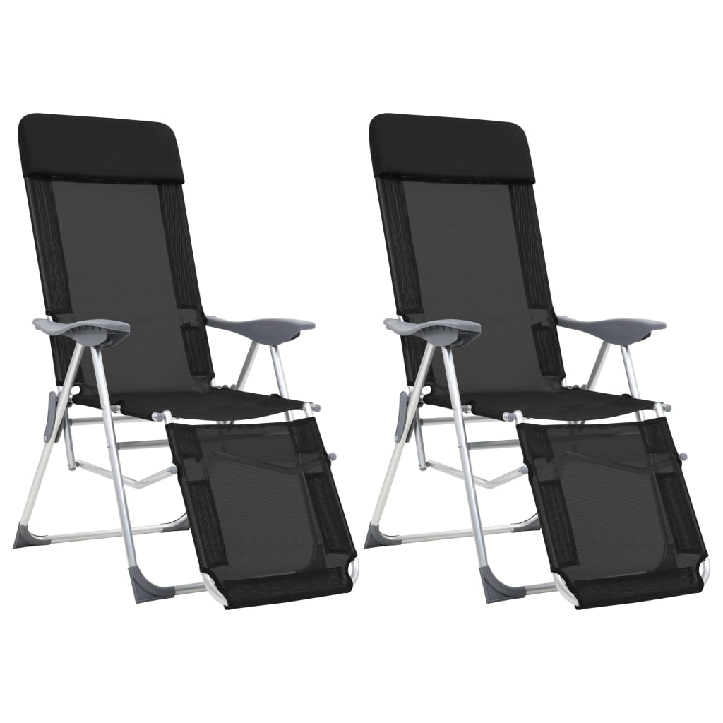 vidaXL Campingstoelen met voetensteun 2 st inklapbaar textileen grijs