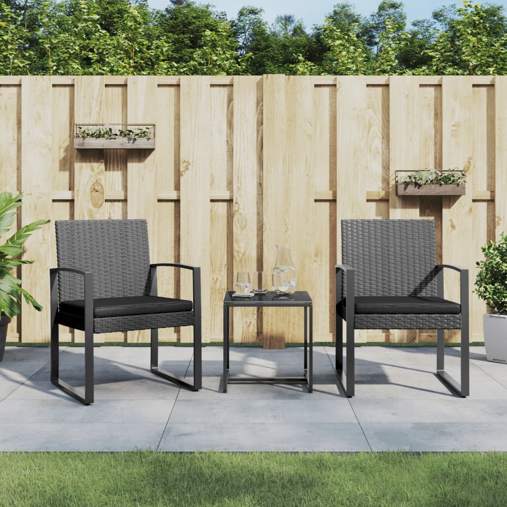vidaXL 3-delige Tuinset met kussens polypropeen rattan zwart