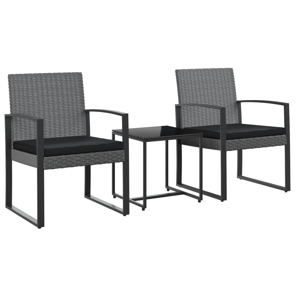 vidaXL 3-delige Tuinset met kussens polypropeen rattan zwart
