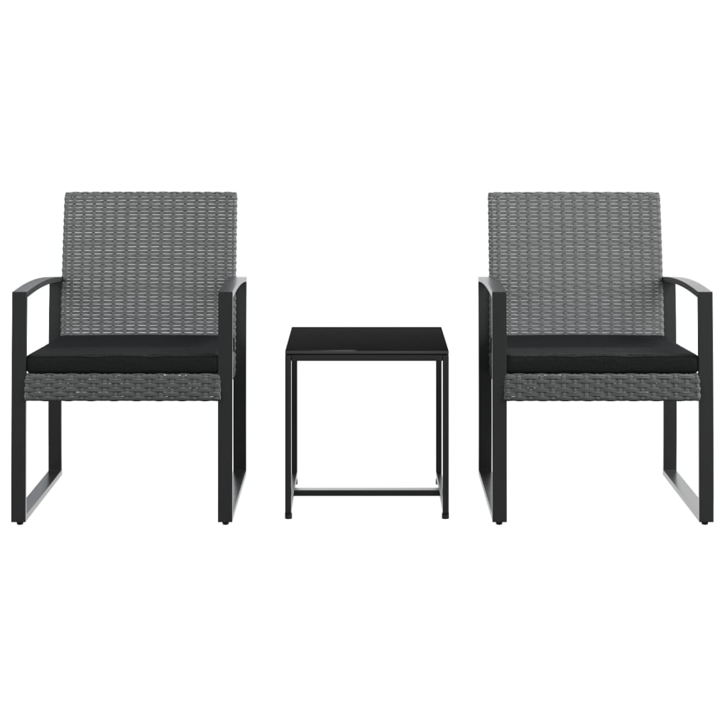 vidaXL 3-delige Tuinset met kussens polypropeen rattan zwart