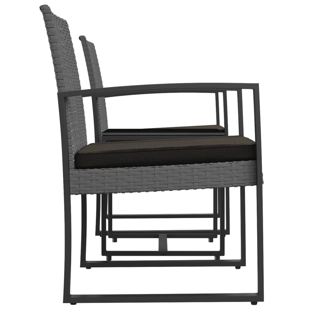 vidaXL 3-delige Tuinset met kussens polypropeen rattan zwart