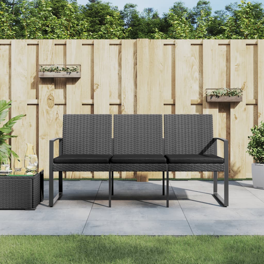 vidaXL Tuinbank 3-zits met kussens polypropeen rattan zwart