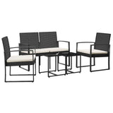 vidaXL 5-delige Tuinset met kussens polypropeen rattan zwart
