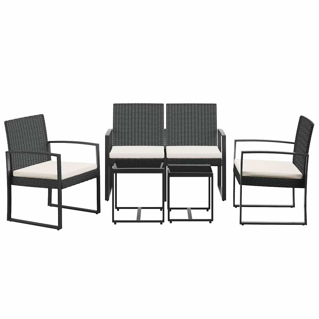 vidaXL 5-delige Tuinset met kussens polypropeen rattan zwart