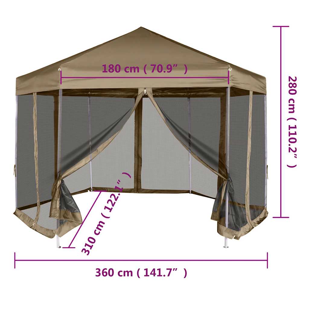 vidaXL Partytent met wanden zeshoekig 3,6x3,1 m taupe 220 g/m²