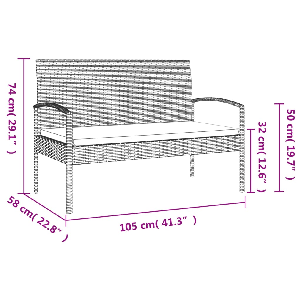 vidaXL Tuinbank met kussen 105 cm poly rattan bruin