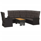vidaXL 3-delige Loungeset met kussens poly rattan zwart